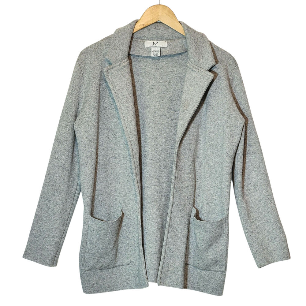 Magaschoni Gray Cotton Wool Cardigan Sweater Pockets Office Fall Layering Size S